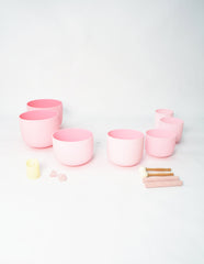 New Complete Healing Crystal Singing Bowl Set - New Rose Color Design - Size 6" to 12" - 432 Hz