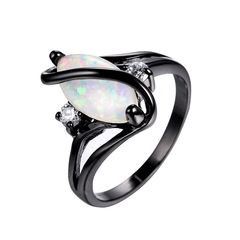 S Type Black Filled Fire Opal Ring