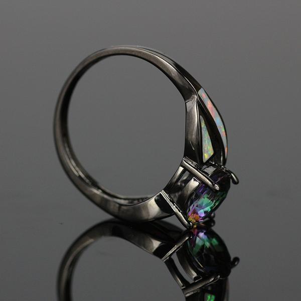 Black Filled Amethyst and Fire Opal Ring