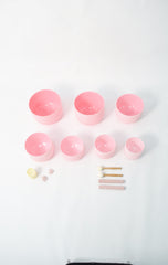 New Complete Healing Crystal Singing Bowl Set - New Rose Color Design - Size 6" to 12" - 432 Hz