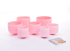 New Complete Healing Crystal Singing Bowl Set - New Rose Color Design - Size 6" to 12" - 432 Hz