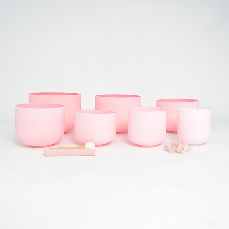 New Complete Healing Crystal Singing Bowl Set - New Rose Color Design - Size 6" to 12" - 432 Hz