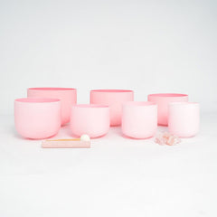 New Complete Healing Crystal Singing Bowl Set - New Rose Color Design - Size 6" to 12" - 432 Hz