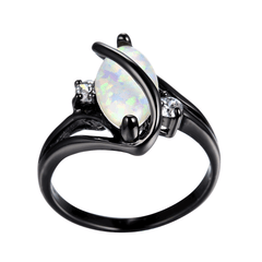 S Type Black Filled Fire Opal Ring