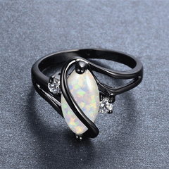 S Type Black Filled Fire Opal Ring