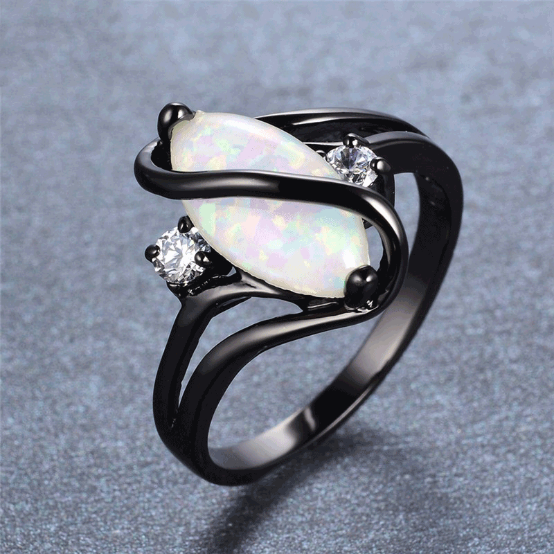 S Type Black Filled Fire Opal Ring