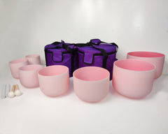 New Complete Healing Crystal Singing Bowl Set - New Rose Color Design - Size 6" to 12" - 432 Hz