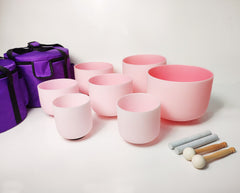 New Complete Healing Crystal Singing Bowl Set - New Rose Color Design - Size 6" to 12" - 432 Hz