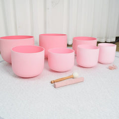 New Complete Healing Crystal Singing Bowl Set - New Rose Color Design - Size 6" to 12" - 432 Hz