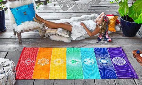 Rainbow 7 Chakra Mandala Bohemian Indian Design Mat/Tapestry