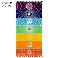 Rainbow 7 Chakra Mandala Bohemian Indian Design Mat/Tapestry